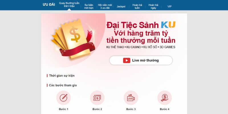 Chương trình khuyến mãi “Đại tiệc sảnh KU” là điểm độc đáo của nhà cái này